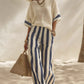 Damen Casual Gestreiftes Zweiteiler-Set mit Weitem Bein