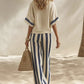 Damen Casual Gestreiftes Zweiteiler-Set mit Weitem Bein