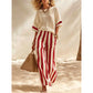 Damen Casual Gestreiftes Zweiteiler-Set mit Weitem Bein
