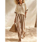 Damen Casual Gestreiftes Zweiteiler-Set mit Weitem Bein