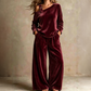 📢📢50%Rabatt!!!🎉✨Damen-Off-Shoulder-Oberteil mit weitem Hosenbein als Set