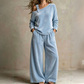 📢📢50%Rabatt!!!🎉✨Damen-Off-Shoulder-Oberteil mit weitem Hosenbein als Set