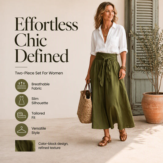 🏷️⭐Herbst-Neuheiten – 50 % Rabatt！👚👗Damen Elegantes Hemd & Bindegürtel-Rock-Set