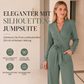 📢📢50%Rabatt!!!🎉✨Langärmeliger V-Ausschnitt-Overall mit Gürtel für Damen – Figurumspielender Schnitt, fließender Stoff & vielseitig kombinierbar – Perfekt für Alltag, Büro & besondere Anlässe