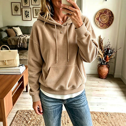 🍂🧥Neue Herbstkollektion – 50 % Rabatt！☕Damen-Kapuzenpullover aus Cord mit Taschen