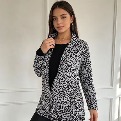 Damen-Leopardenjacke mit Reißverschluss