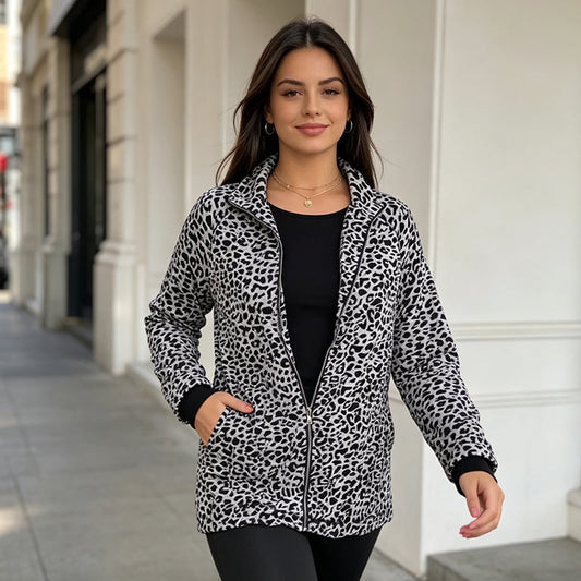 🍂 Herbst-Bestseller – 50 % Rabatt！🧥Damen-Leopardenjacke mit Reißverschluss
