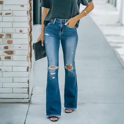 👖🛍️50 % Rabatt！🏷️Damen Hochbund Destroyed Schlaghose