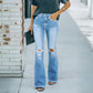 👖🛍️50 % Rabatt！🏷️Damen Hochbund Destroyed Schlaghose