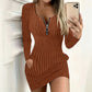 📢📢50%Rabatt!!!🎉✨Damen Rippstrickkleid mit Frontreißverschluss