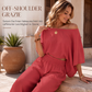 Damen-Off-Shoulder-Oberteil & Weite-Hosen-Set