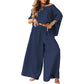 Damen-Off-Shoulder-Oberteil & Weite-Hosen-Set