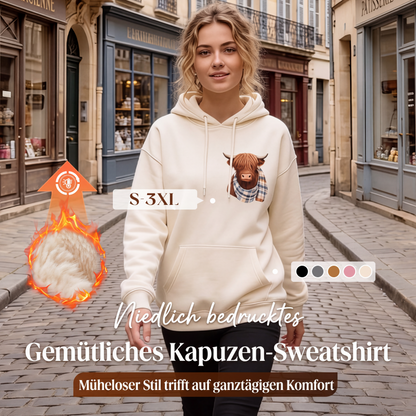 🐮 50% RABATT!!🎁Niedliches Kapuzensweatshirt mit kuscheligem Fleecefutter, Highland-Kuh-Motiv