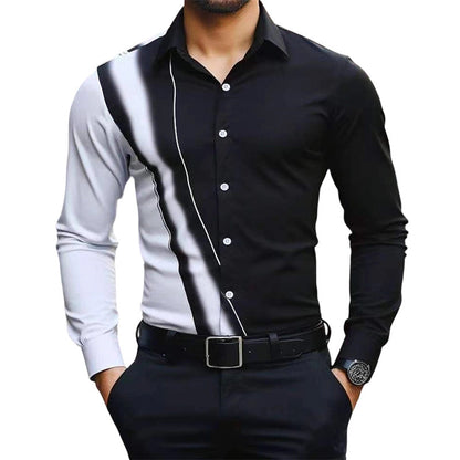⭐Neu eingetroffen – 50 % Rabatt！🏷️Herren Kontrastdruck Langarm Slim Fit Kragenhemd