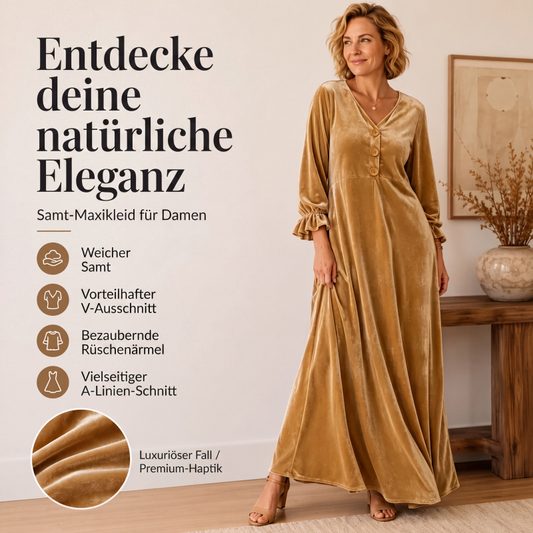 👗 50 % RABATT – Elegantes Damen Samt-Maxikleid mit Rüschenärmeln | Luxuriöser Vintage-Look für besondere Momente ✨
