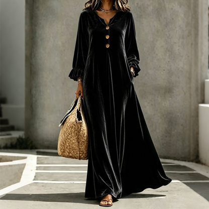 👗 50 % RABATT – Elegantes Damen Samt-Maxikleid mit Rüschenärmeln | Luxuriöser Vintage-Look für besondere Momente ✨