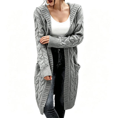 📢📢50 % Rabatt！🎉Lange Strickjacke mit Kapuze und Taschen für Damen