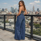 Legere Hochhaus-Jeans mit weitem Bein für Damen