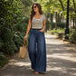 Legere Hochhaus-Jeans mit weitem Bein für Damen