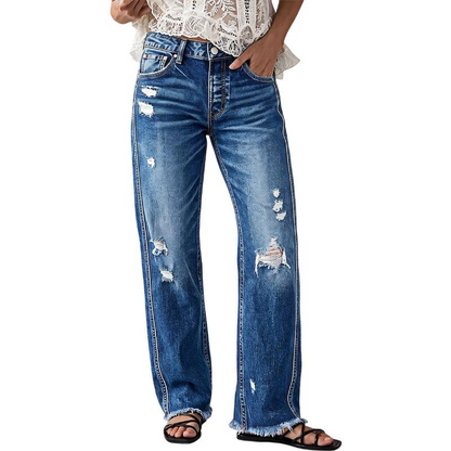 📢🎉50%Rabatt!!!🛍️✨Damen-Jeans im Used-Look mit geradem Bein