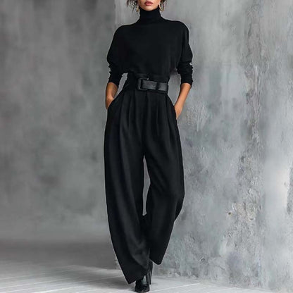 📢📢50%Rabatt!!!🎉✨Eleganter Damen-Zweiteiler: Rollkragen-Shirt & Hose mit hohem Bund