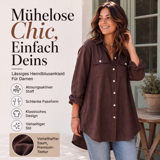 📢🎉50%Rabatt!!!🛍️✨Damen-Hemdkleid aus Baumwolle und Leinen mit langen Ärmeln
