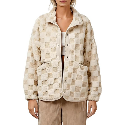 📢🎉50%Rabatt!!!🛍️✨Plüschjacke mit Karomuster und Druckknöpfen für Damen