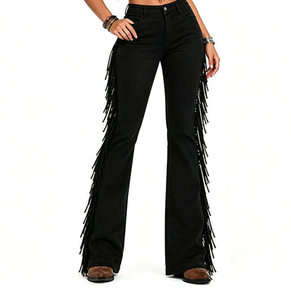 👖 50 % RABATT | Markanter Western-Look & feminine Flare-Silhouette – Damen High-Waist Jeans mit Seitenfransen