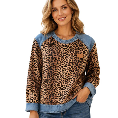 📢📢50% Rabatt!!! 🎉✨ Damen-Sweatshirt mit Leopardenmuster & Rundhalsausschnitt