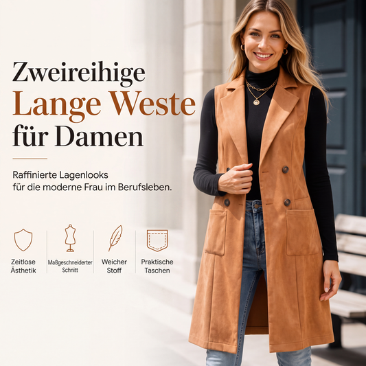 📢🎉50%Rabatt!!!🛍️✨Zweireihige lange Weste – elegant und vielseitig