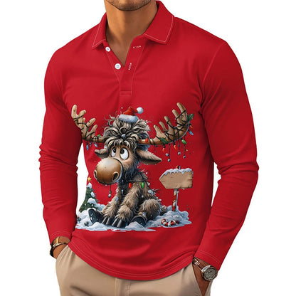 📢📢50%Rabatt!!!🎉✨Herren Langarm-Poloshirt mit Elchdruck