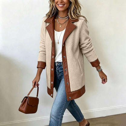 🧥🌸50%Rabatt!!!🛍️✨Damen Plüschjacke mit Revers und Patchwork-Design