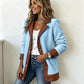 🧥🌸50%Rabatt!!!🛍️✨Damen Plüschjacke mit Revers und Patchwork-Design