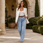 📢🎉50%Rabatt!!!🛍️✨Damen-Stretch-Weitbeinjeans mit roher Kante