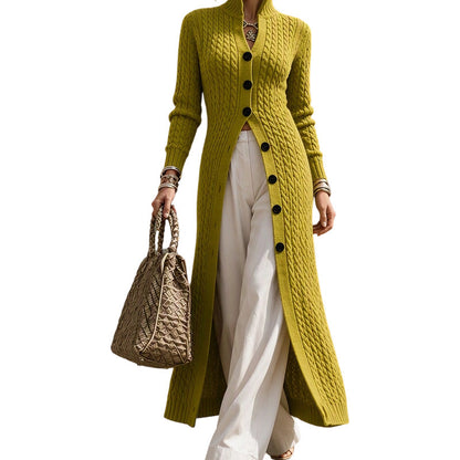 📢🎉50%Rabatt!!!🛍️✨Damen-Lang-Cardigan im Zopfmuster mit Stehkragen, Staubmantel-Pullovermantel
