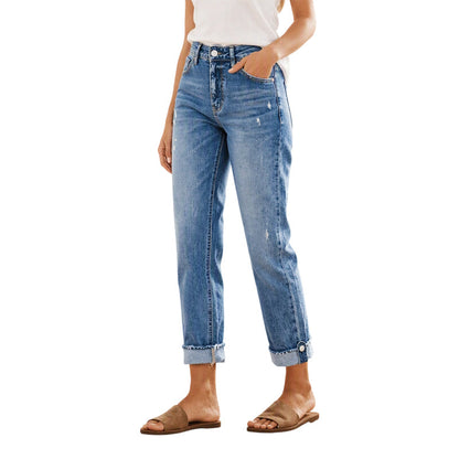📢🎉50%Rabatt!!!🛍️✨Damen-Jeans mit geradem Bein und Destroy-Effekten im Casual-Stil