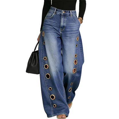 📢🎉50%Rabatt!!!🛍️👖 Weite Jeans für Damen mit Ösendetail