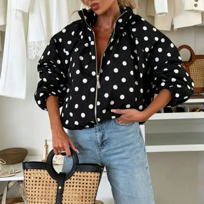 📢🎉50%Rabatt!!!🛍️✨Lässige gepunktete Jacke mit Reißverschluss für Damen