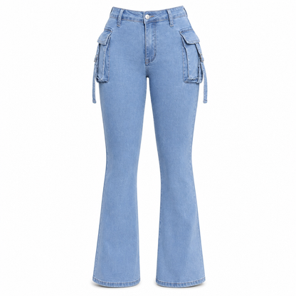 📢🎉50%Rabatt!!!🛍️✨Hochelastische, taillierte Cargo-Schlagjeans für Damen mit Pattenentaschen