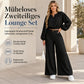📢📢50%Rabatt!!!🎉✨Zweiteiler für Damen: Lässiges V-Ausschnitt-Crop-Top mit Laternenärmeln & Weite Hose mit hoher Taille