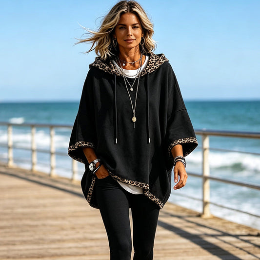 📢🎉50%Rabatt!!!🛍️✨Damen-Hoodie mit Leopardenmuster-Besatz