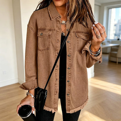 📢🎉50%Rabatt!!!🛍️✨Jeansjacke für Damen mit ausgefranstem Saum und gewaschener Optik