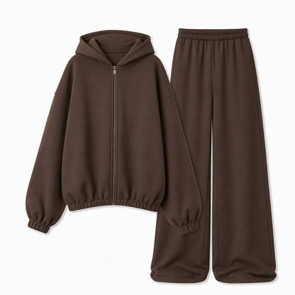📢🎉50%Rabatt!!!🛍️✨Lässiges, weich gestricktes zweiteiliges Lounge-Set für Damen mit Kapuzen-Reißverschluss-Sweatshirt und Weithosenbein-Hose