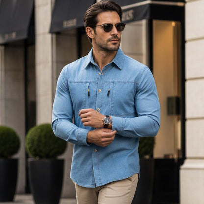 📢🎉50%Rabatt!!!🛍️✨Herren Freizeit-Jeanshemd mit Reißverschlusstaschen