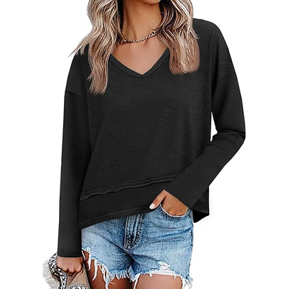 📢🎉50%Rabatt!!!🛍️✨Lockeres Langarmshirt mit V-Ausschnitt für Damen