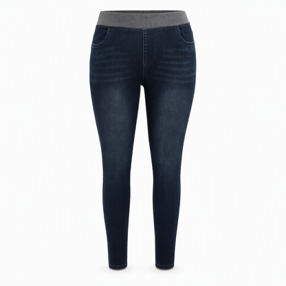 📢🎉50%Rabatt!!!🛍️✨Damen-Jeans mit hoher Leibhöhe, Schlupfbund, Slim Fit, Dunkelwaschung und breitem elastischem Bund