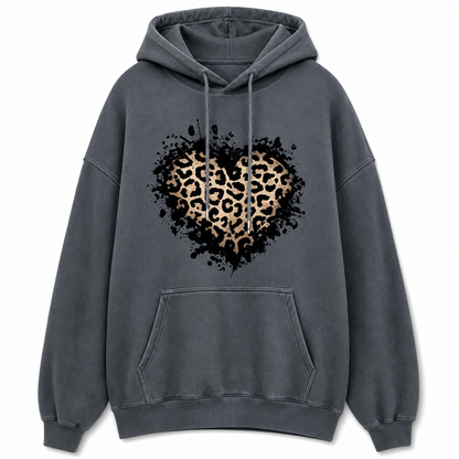 📢🎉50%Rabatt!!!🛍️✨Legeres Fleece-Hoodie für Damen mit Leopardenherz-Motiv und Kängurutasche