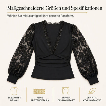 📢📢50%Rabatt!!!🎉✨Damen Spitzenoberteil mit tiefem V-Ausschnitt und langen Ärmeln