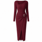 📢📢50%Rabatt!!!🎉✨Damen Herbst Winter Einfarbiges Stricktextur Langes Kleid mit Unregelmäßigem Ausschnitt