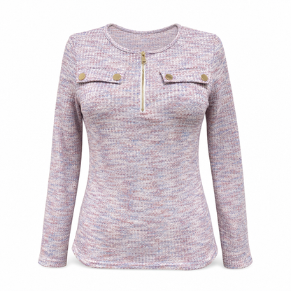 📢🎉50%Rabatt!!!🛍️🌿 Feminin & modern – Halb-Zip Strickoberteil mit V-Ausschnitt – Weicher Stoff, moderner Schnitt & vielseitig kombinierbar